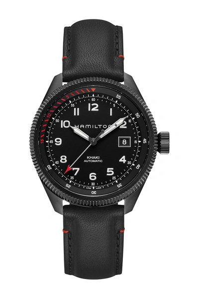 Shop Hamilton Khaki Takeoff Air Zermatt Leather Strap Watch, 42mm