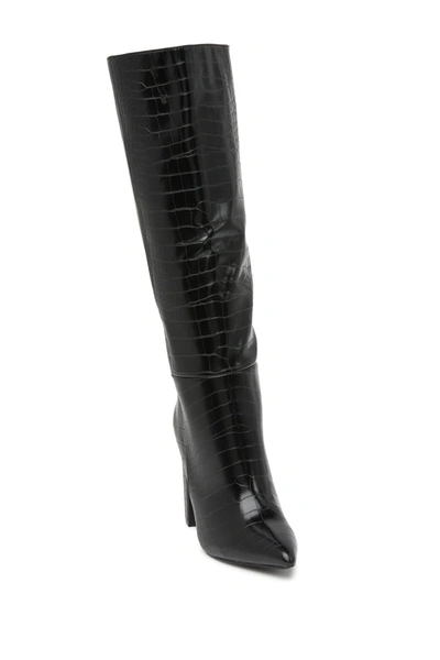 Shop Steve Madden Nikitta Croc Embossed Knee High Boot In Black Croco