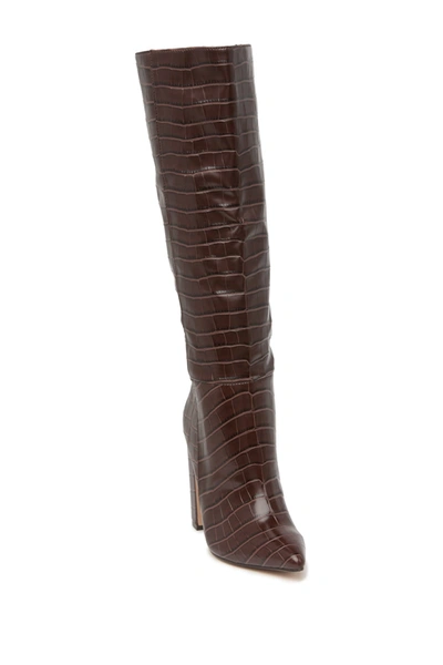 Shop Steve Madden Nikitta Croc Embossed Knee High Boot In Bown Croco