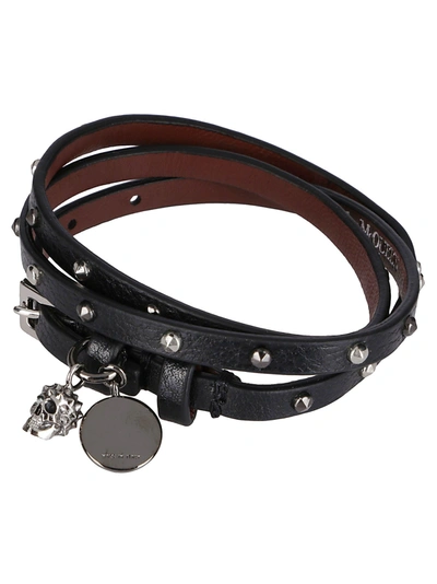 Shop Alexander Mcqueen Black Leather Skull Bracelet