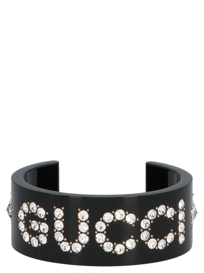 Shop Gucci Gg Bracelet In /nero/crystal