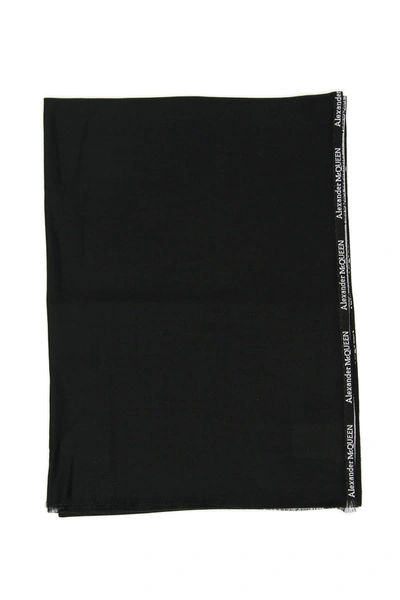 Shop Alexander Mcqueen Silk And Cashmere Scarf In Black Ivory (black)