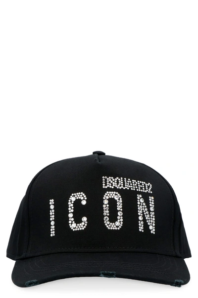 Dsquared2 Logo Embellished Cotton Baseball Cap In Nero