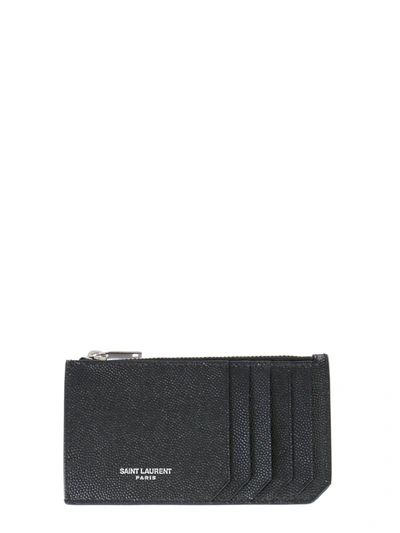 Shop Saint Laurent Card Holder With Zip And Logo In Nero