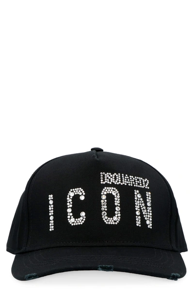 Dsquared2 Logo Embellished Cotton Baseball Cap In Nero