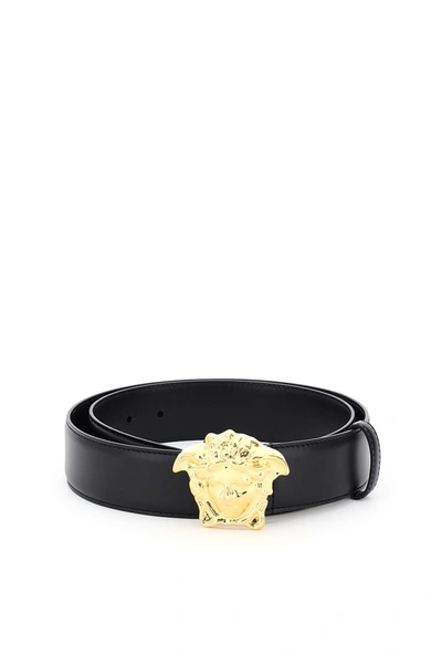 Shop Versace Medusa Head Plaque Belt In Black/gold