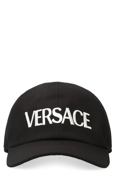 Shop Versace Logo Embroidery Baseball Cap In Black