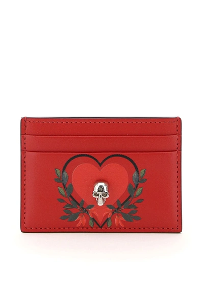 Shop Alexander Mcqueen Printed Card Holder Pouch Skull In Red Multi Black (red)