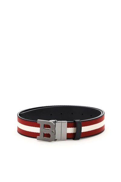 Shop Bally Reversible Belt Stripe B Buckle In Black Bone Red Black (black)