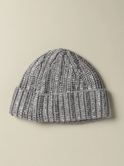 Shop Ermanno Scervino Hat In Pure Wool With Jewel Rhinestones In Grey