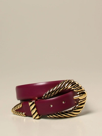 Shop Alberta Ferretti Leather Belt With Maxi Buckle In Burgundy