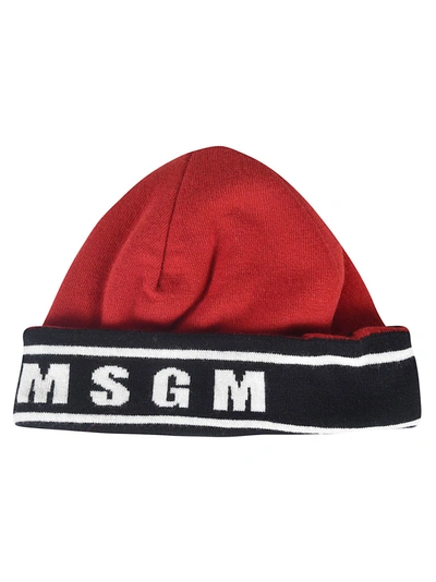 Shop Msgm Logo Detail Beanie In Nero/rosso