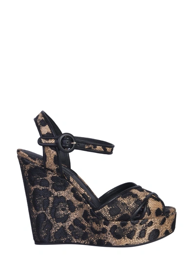 Shop Dolce & Gabbana Animal Print Wedge Sandal In Beigenero