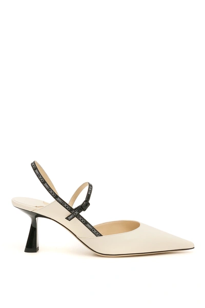 Shop Jimmy Choo Ray 65 Slingback With Logo In Latte