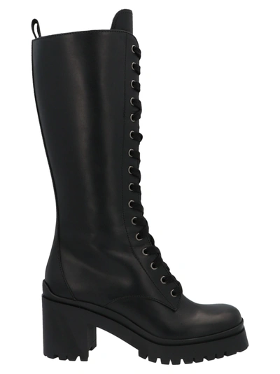 Shop Miu Miu Pull Up Leather Combat Boots In Black