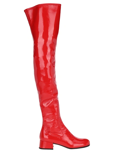 Shop Prada Thigh High Boots In Red