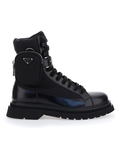 Shop Prada Pocket Detail Combat Boots In Nero