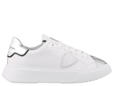 Shop Philippe Model Temple Sneakers In Bianco/argento