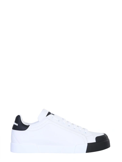 Shop Dolce & Gabbana Calfskin Nappa Portofino Sneakers In Bianco