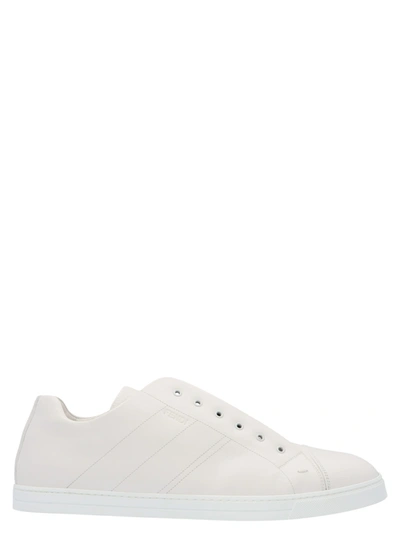 Shop Fendi White Leather Slip-on Sneakers In Bianco
