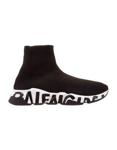 Shop Balenciaga Speed Graffiti Sneakers In Black/white/black