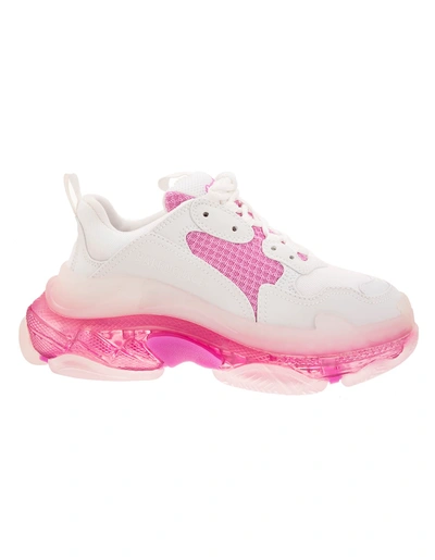 Shop Balenciaga Triple S Clear Sole Sneakers In White/pink