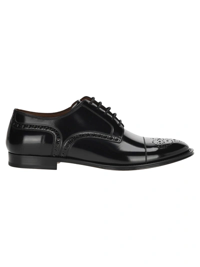 Shop Dolce & Gabbana Brogue Derby Shoes In Marsala Calfskin In Black