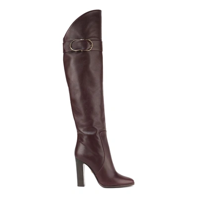 Shop Dolce & Gabbana Slip On High Leather Boot In Bordeaux