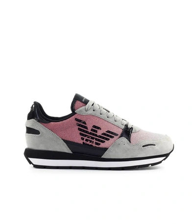 Shop Emporio Armani Pink Glitter Sneaker In Beige