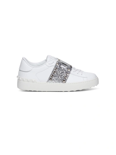 Shop Valentino Rockstud Untitled Glitter Sneakers In Bianco/argento