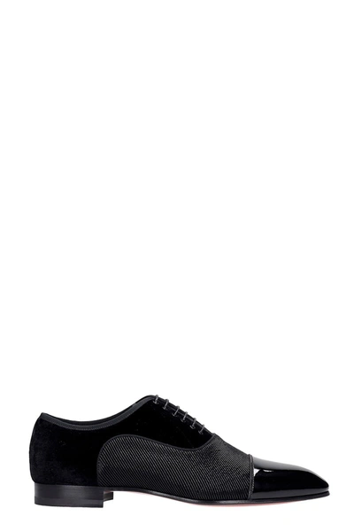 Shop Christian Louboutin Greggo Flat Lace Up Shoes In Black Velvet