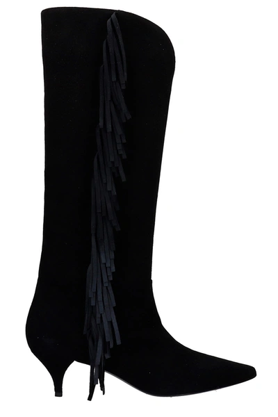 Shop Alchimia Low Heels Boots In Black Suede