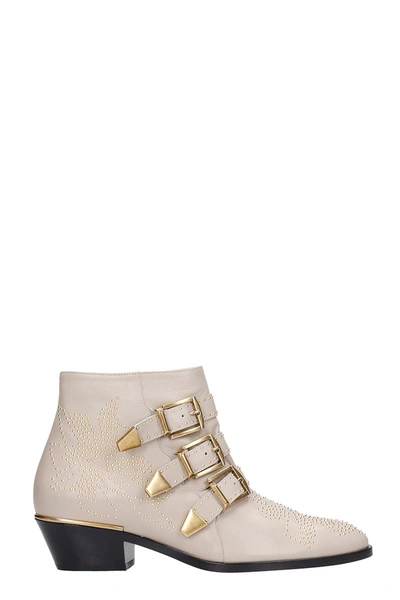 Shop Chloé Susanna Low Heels Ankle Boots In Beige Leather