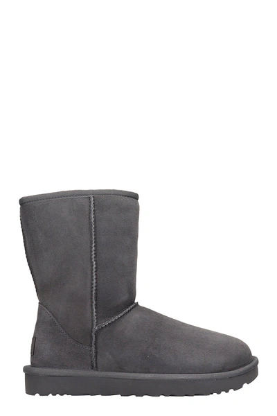 Shop Ugg Classic Short I Low Heels Ankle Boots In Grey Suede