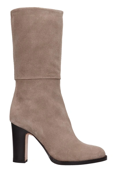 Shop Julie Dee High Heels Boots In Taupe Suede