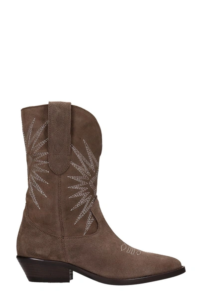 Shop Julie Dee Texan Ankle Boots In Taupe Suede