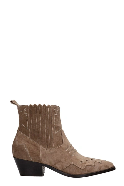 Shop Julie Dee Texan Ankle Boots In Taupe Suede