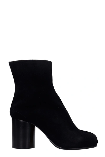 Shop Maison Margiela Tabi High Heels Ankle Boots In Black Suede
