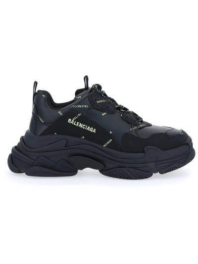 Shop Balenciaga Triple S Sneakers In Black Fluo Yellow