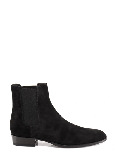 Shop Saint Laurent Wyatt Chelsea Boots In Suede In Black