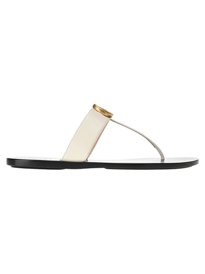 Shop Gucci Leather Thong Sandal With Double G In Mystic White