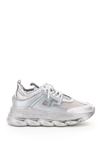 Shop Versace Silver Chain Reaction Sneakers In Argento Bianco (white)