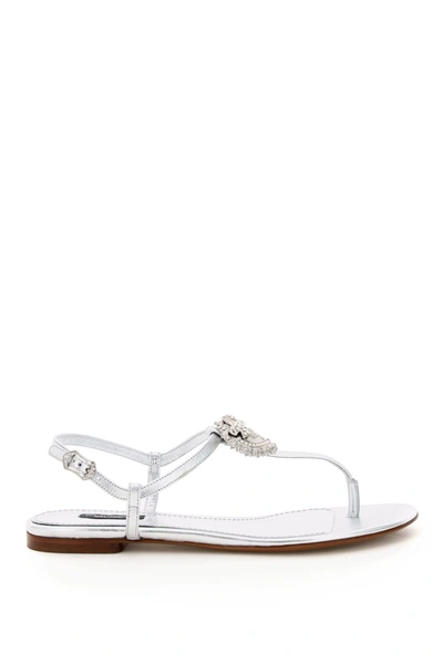 Shop Dolce & Gabbana Devotion Thong Sandals In Argento (silver)