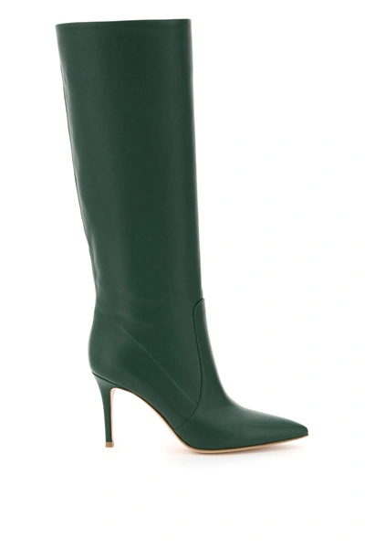 Shop Gianvito Rossi Leather Heeled Boots In Leaf (green)
