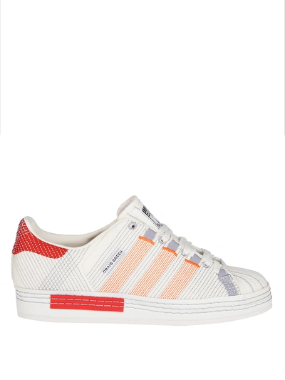 Shop Adidas Originals White Canvas Cg Superstar Sneakers In Wht/red/grey