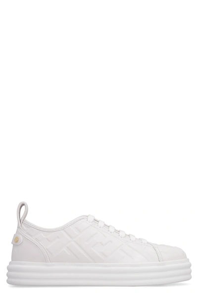 Shop Fendi Rise Leather Platform Sneakers In White