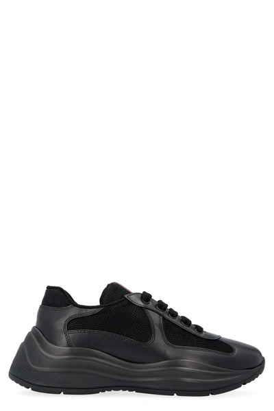 Shop Prada Leather Low-top Sneakers In Black