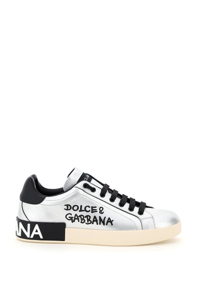Shop Dolce & Gabbana Portofino Classic Sneakers In Argento