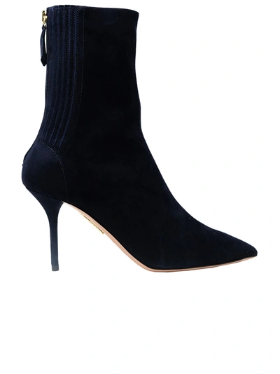 Shop Aquazzura Blue Suede Saint Honore Bootie 85