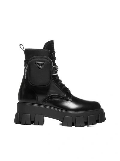 Prada Monolith Lace up Boots In Nero ModeSens